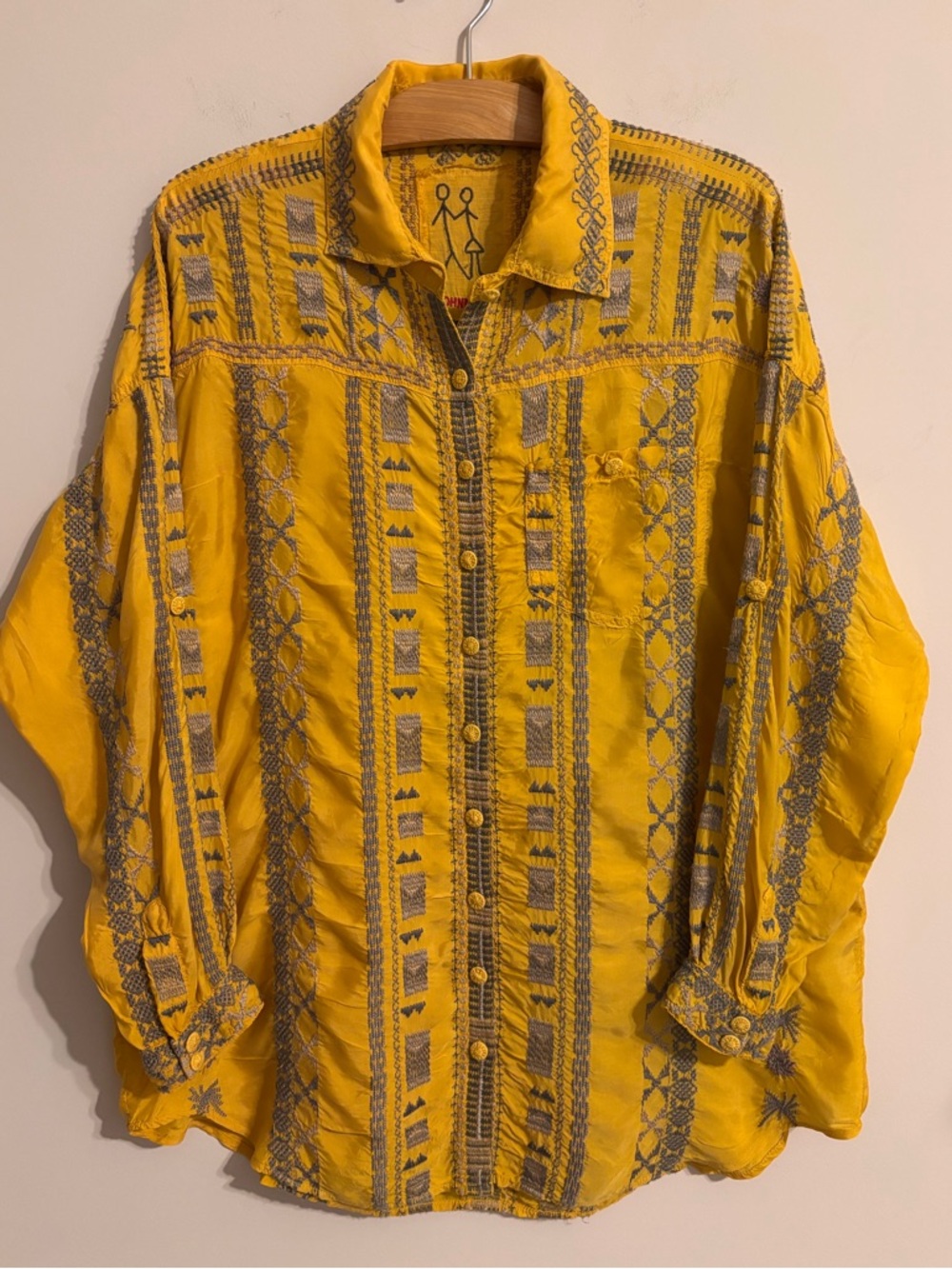Johnny Was Button Down Yellow heavily embroidered Blouse